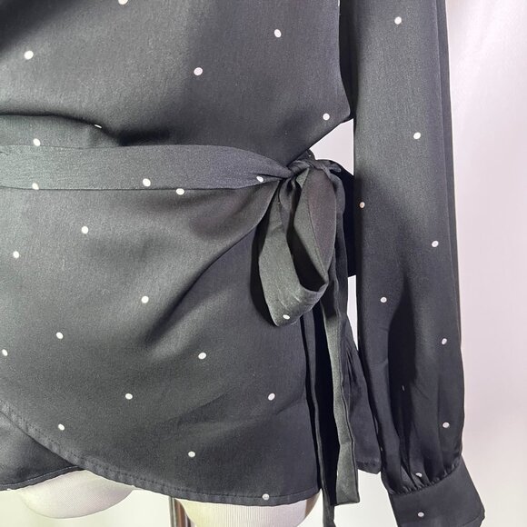 You Do You by Stella & Dot Size M Black Polka Dot Wrap Blouse Long Sleeve - Picture 8 of 10